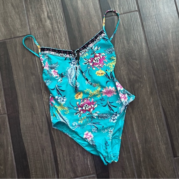Seafolly Water Garden Retro Tank One Piece Swimsuit in Floral Evergreen Sz 8 US - Picture 2 of 7